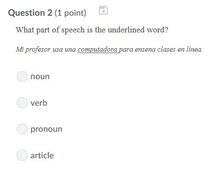 PLEASE HELP ASAP!!! CORRECT ANSWER ONLY PLEASE!!! What part of speech is the underlined-example-1