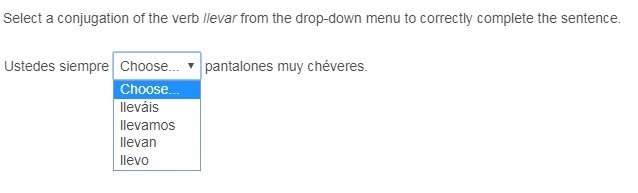 Select a conjugation of the verb llevar from the drop-down menu to correctly complete-example-1