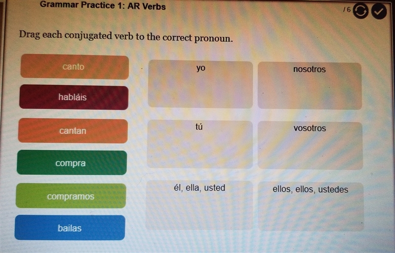 Drag each conjugated verb to the correct pronoun.-example-1