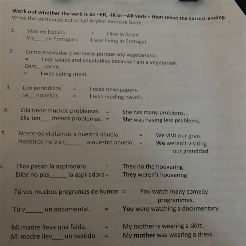 I need help with all the questions below. (1-8) They are imperfect tense in Spanish-example-1