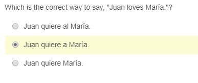 Which is the correct way to say, "Juan loves María."?-example-1