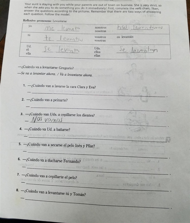 Spanish sentence creation with Levantarse-example-1