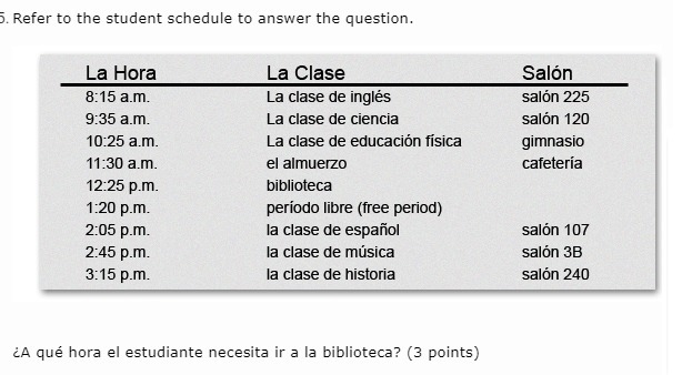 ¿A qué hora el estudiante necesita ir a la biblioteca?-example-1