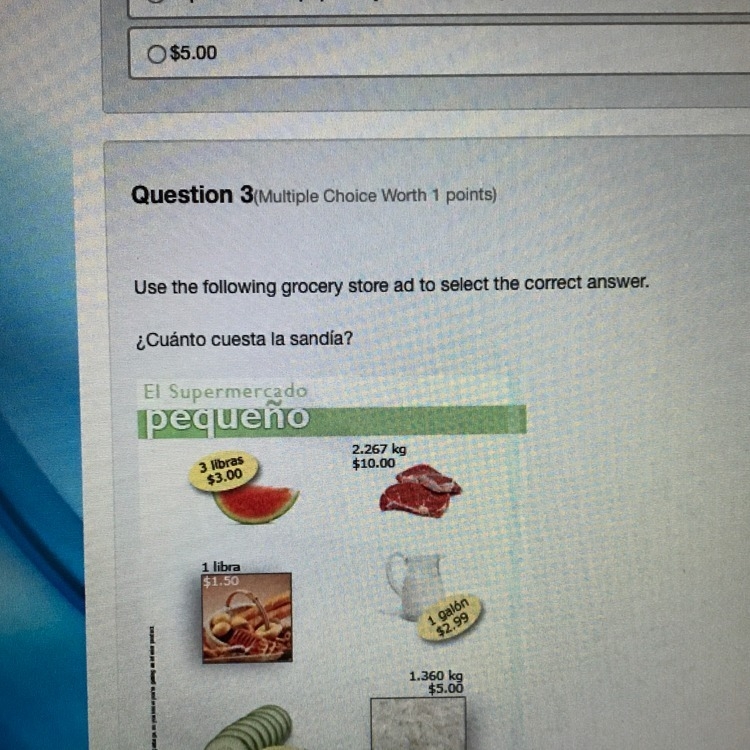 Use the following grocery store ad to select the correct answer ¿cuanto Cuesta la-example-1