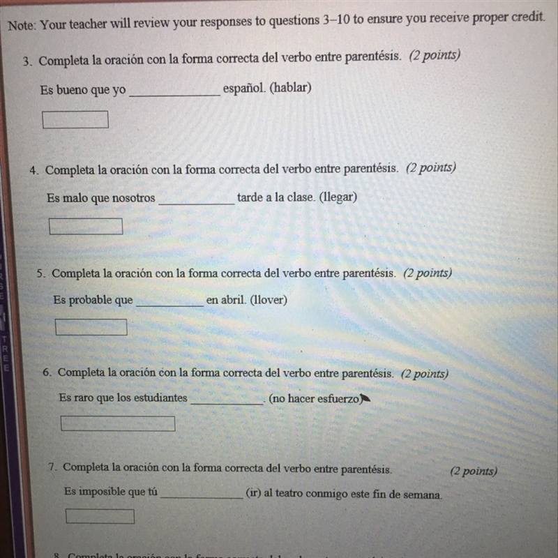 Help with 3-7? Please help with my Spanish.-example-1