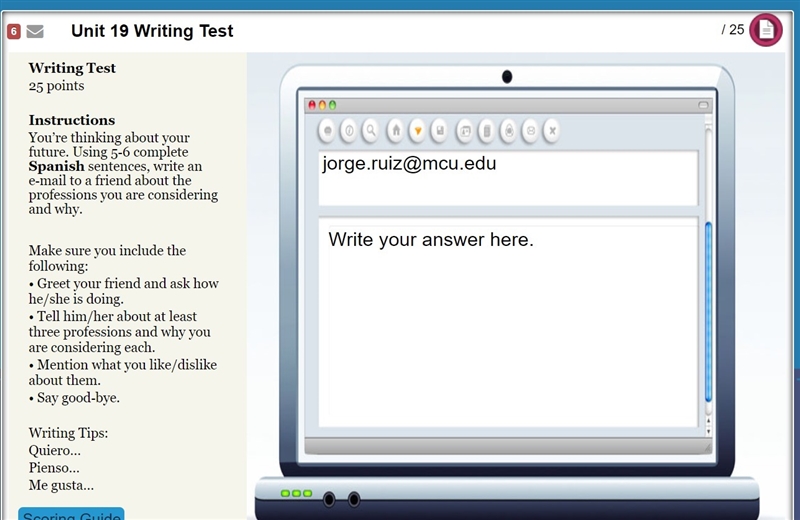 Write the best answer following the intructions and make sure to use spanish-example-1