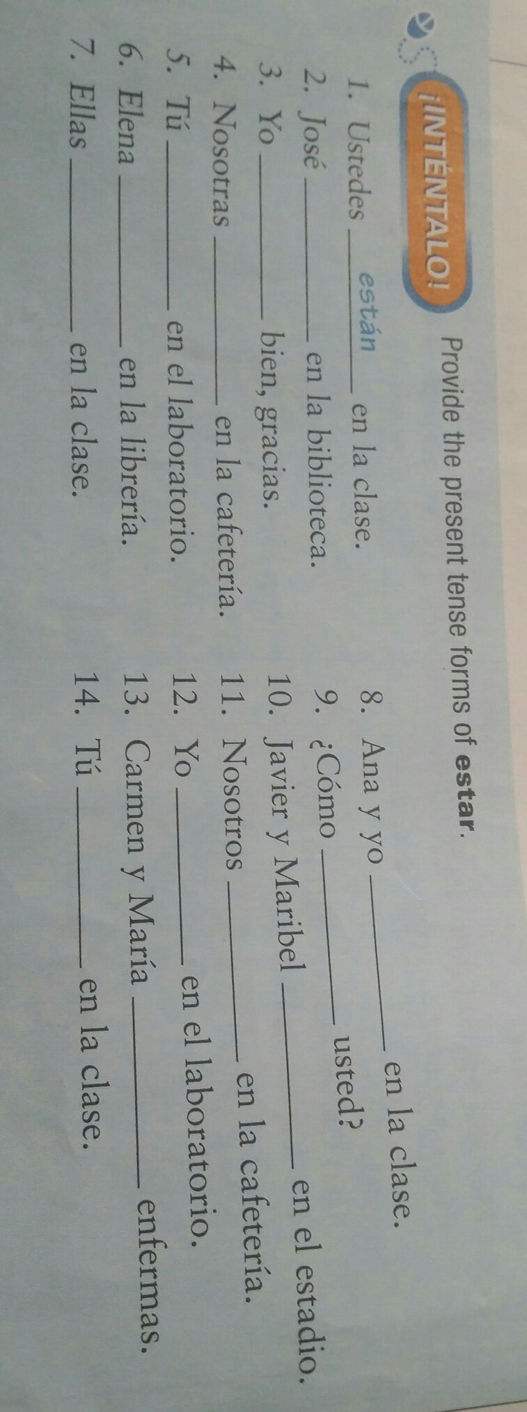 Provide the present tense forms of estar-example-1