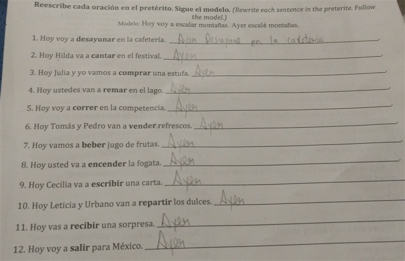 50 Points Spanish!! I need help from #2-12 please fill all of them out!! I have 2 examples-example-1