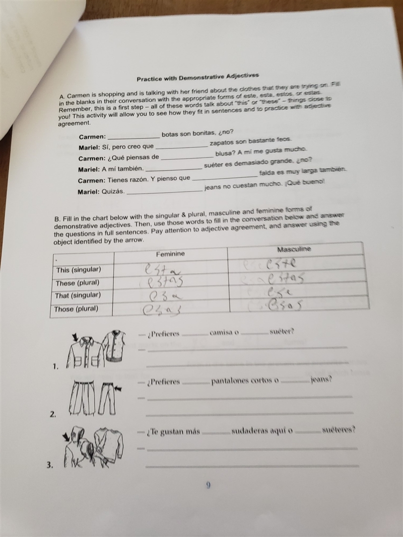 Need some help on demostrative adjectives part A and C-example-1