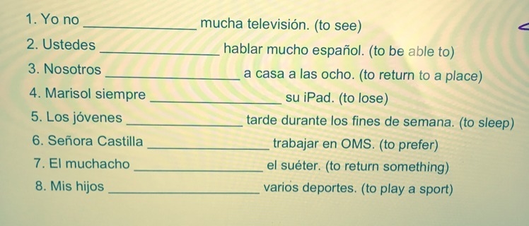 Basically conjugate and translate(if needed) the words given, separate the pages by-example-1