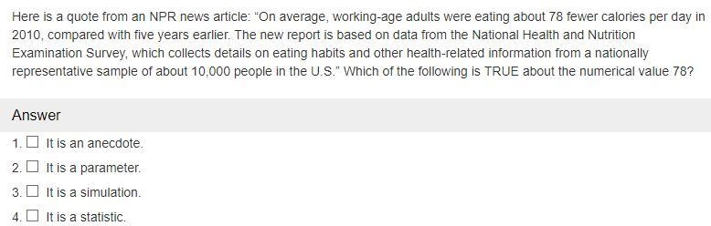 Here is a quote from an NPR news article: “On average, working-age adults were eating-example-1