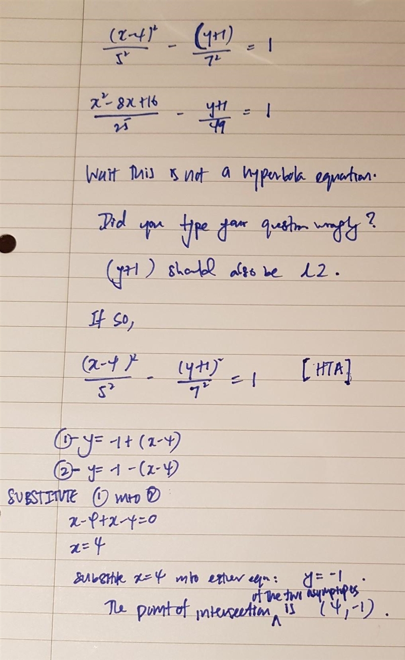 The equation of a hyperbola is .(x-4)*2/5^2-(y+1)/7^2=1 What are the coordinates of-example-1