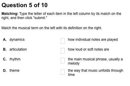 Music Help plz Match the musical term on the left with its definition on the right-example-1