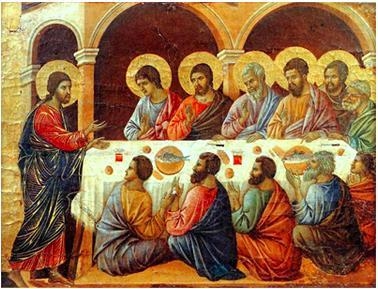 Look at this painting by Duccio. This painting represents a change in European art-example-1