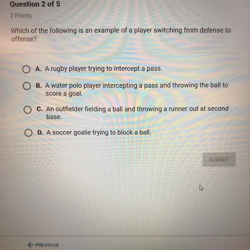 Which of the following is an example of a player switching from defense to offense-example-1