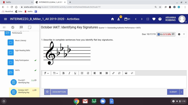 Describe in complete sentences how you identify flat key signatures-example-1