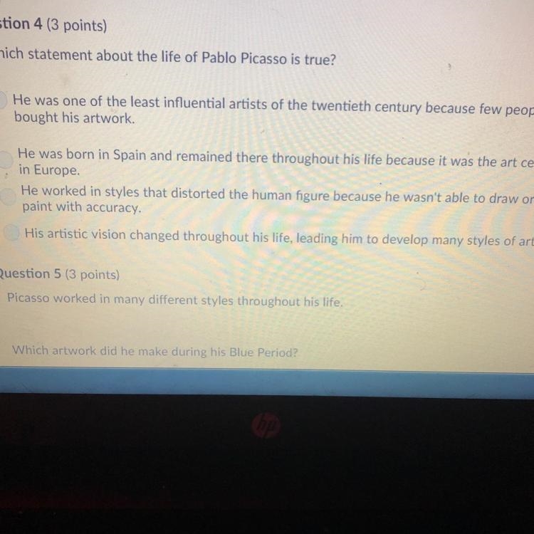 Which statement about the life of pablo Picasso is true-example-1