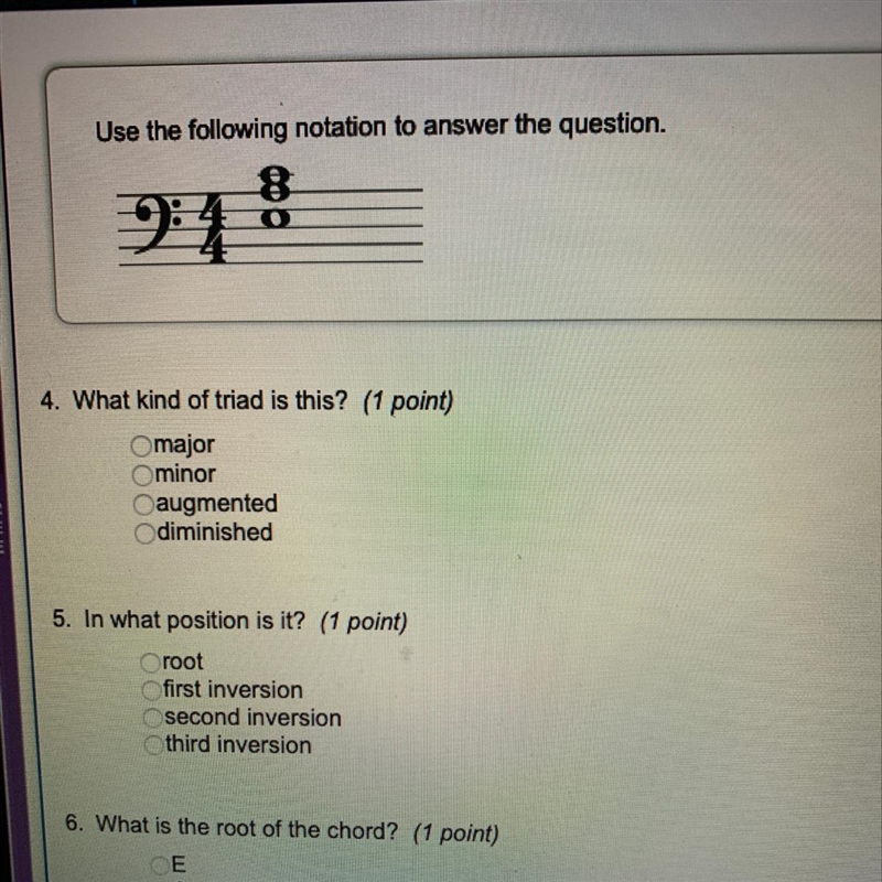 What kind of triad is this? - major - minor - augmented - diminished In what position-example-1