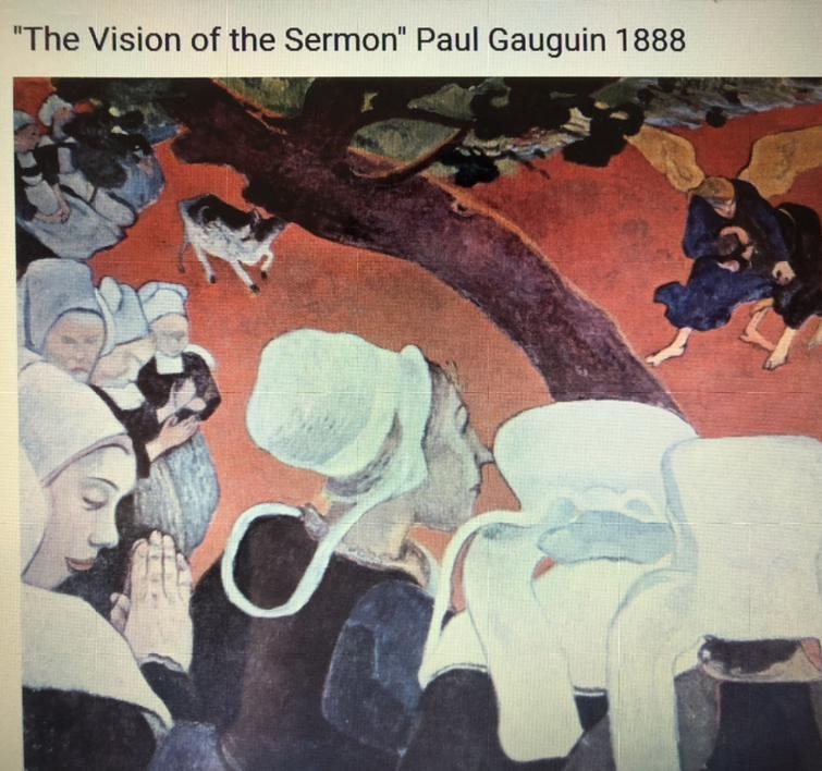 Why might Gauguin have included the branch that cuts through the scene? A) Dividing-example-1