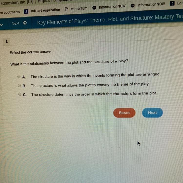 Select the correct answer. What is the relationship between the plot and the structure-example-1