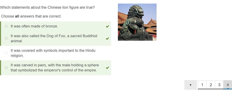 Which statements about the chinese lion figure are true. Pick all answers that are-example-4