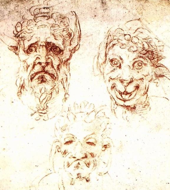 What size is the sketch "Grotesque heads" by Michelangelo Buonarotti​-example-1