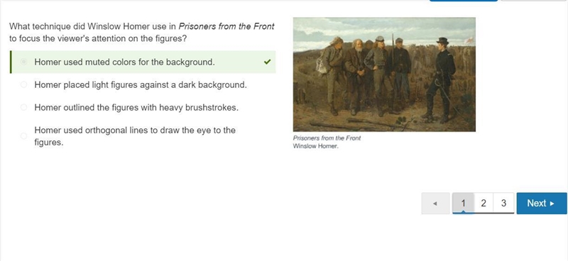 What technique did Winslow Homer use in Prisoners from the Front to focus the viewer-example-1