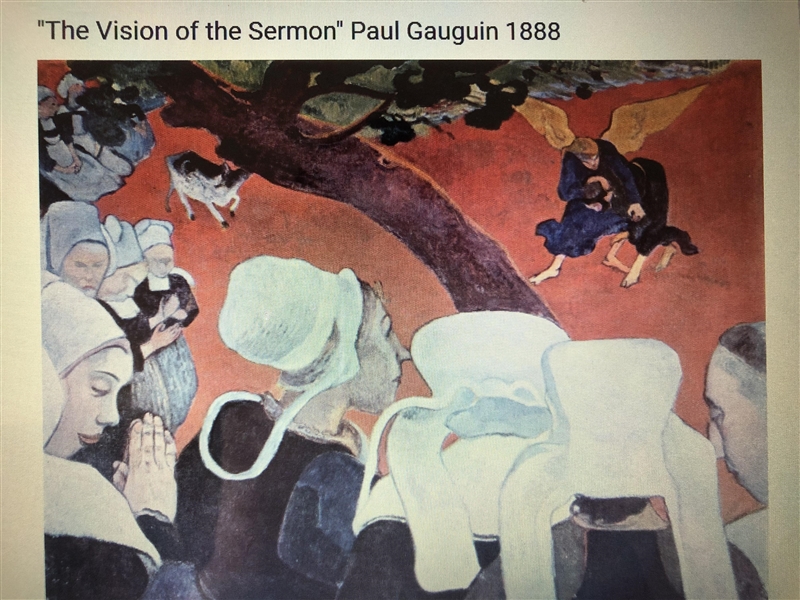 In this work by Paul Gauguin, the white bonnets of the figures on the left A) are-example-1