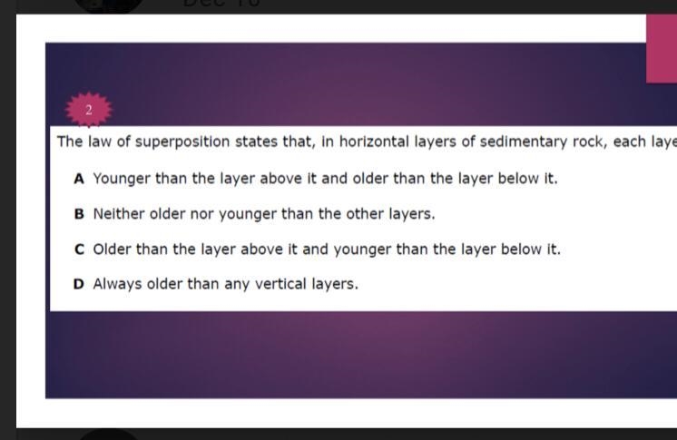 Law of superposition in horizontal layers of sedimentary rock-example-1