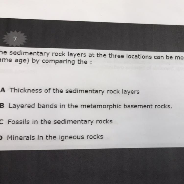 Sedimentary rock layers correlated by comparing:-example-1