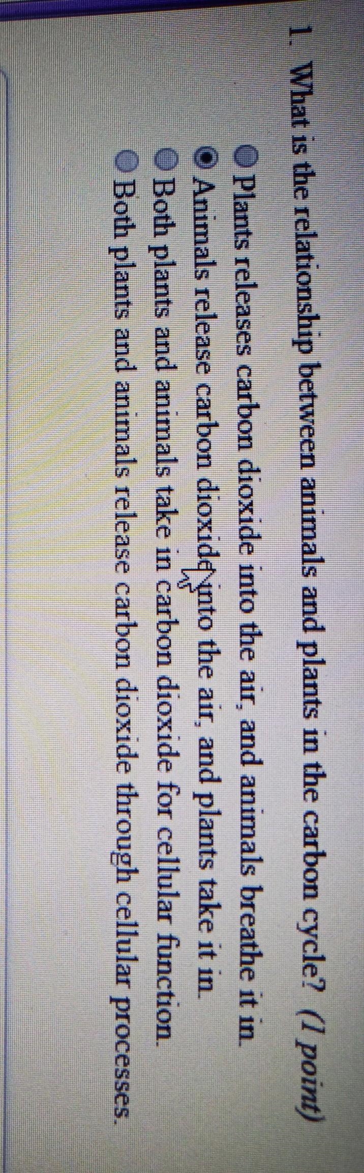 Which is the relationship between animals and plants in the carbon cycle? ​-example-1