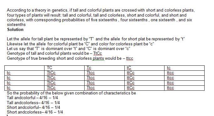 According to a theory in​ genetics, if tall and colorful plants are crossed with short-example-1