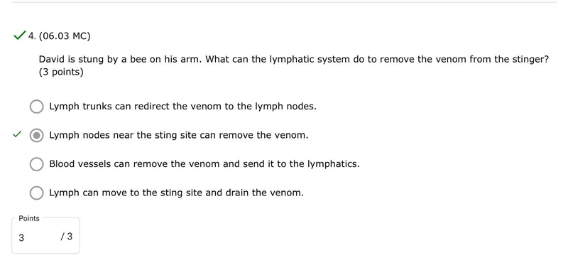 David is stung by a bee on his arm. What can the lymphatic system do to remove the-example-1