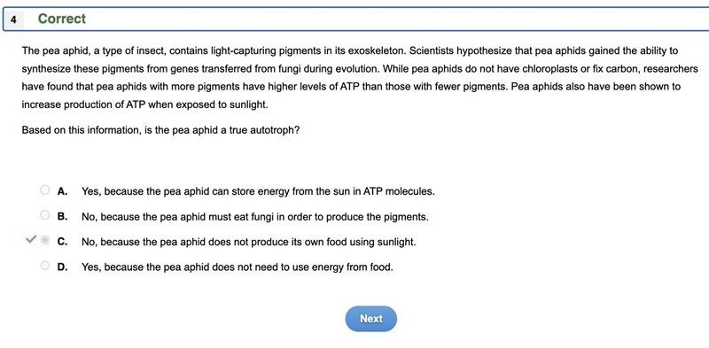 PLEASE HELP NEED ANSWER The pea aphid, a type of insect, contains light-capturing-example-1