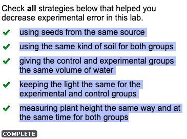 Check all strategies below that helped you decrease experimental error in this lab-example-1