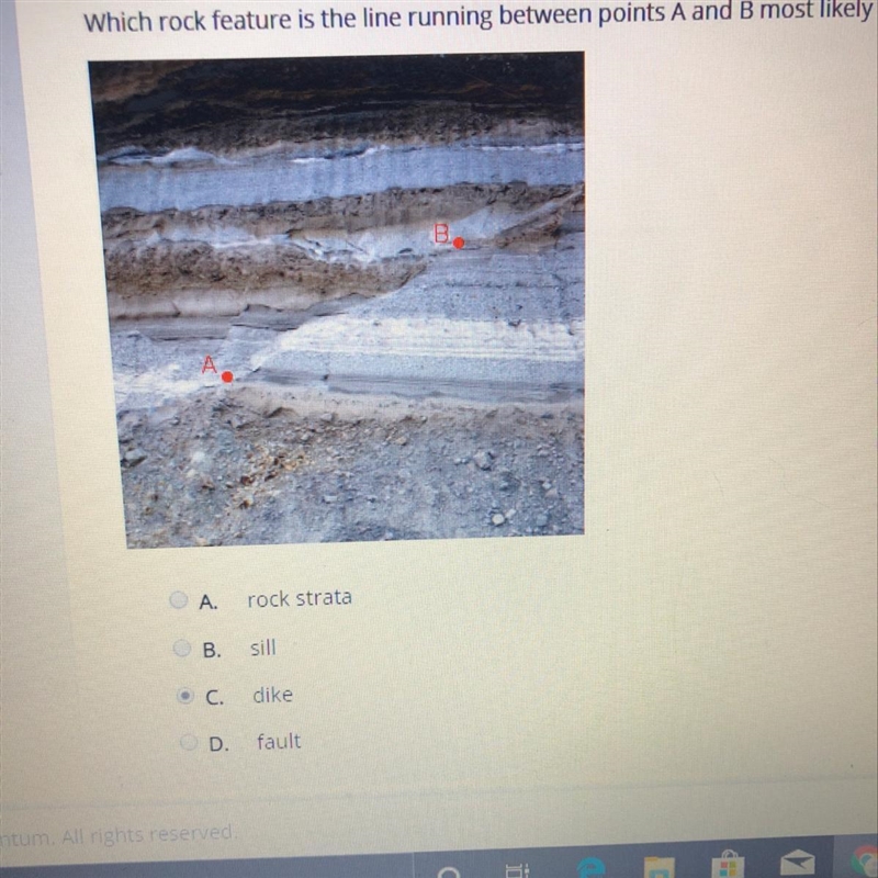 Which rock feature is the line running between points A and B most likely to be? (I-example-1