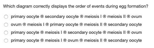 Which diagram correctly displays the order of events during egg formation?-example-1