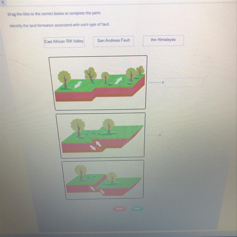 Drag the tiles to the correct box and identify the land formation associated with-example-1