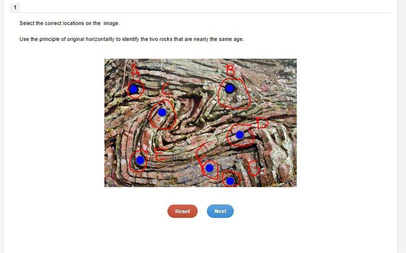 Use the principle of original horizontality to identify the two rocks that are nearly-example-1