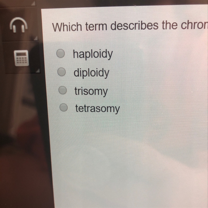 Which term describes the chromosomal adnormality of having three copies of a single-example-1