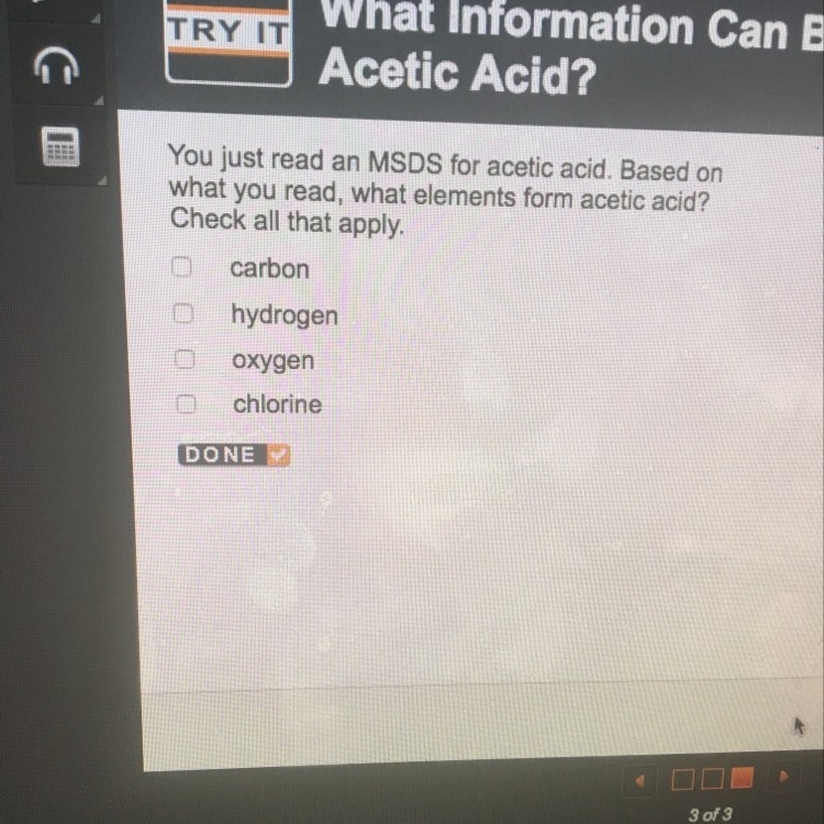 You just read an MSDS for acetic acid. Based on what you read, what elements form-example-1