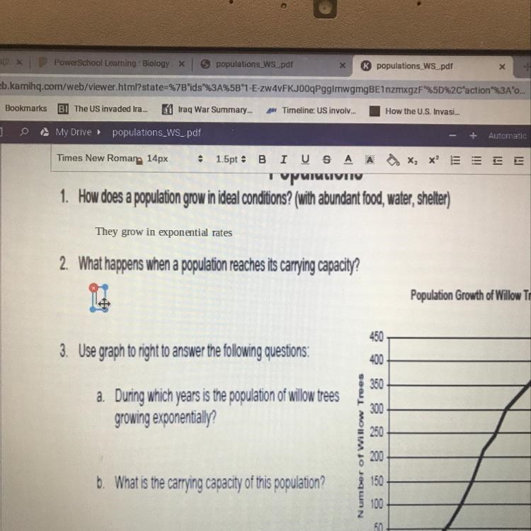 What happens when a population reaches its carrying capacity-example-1