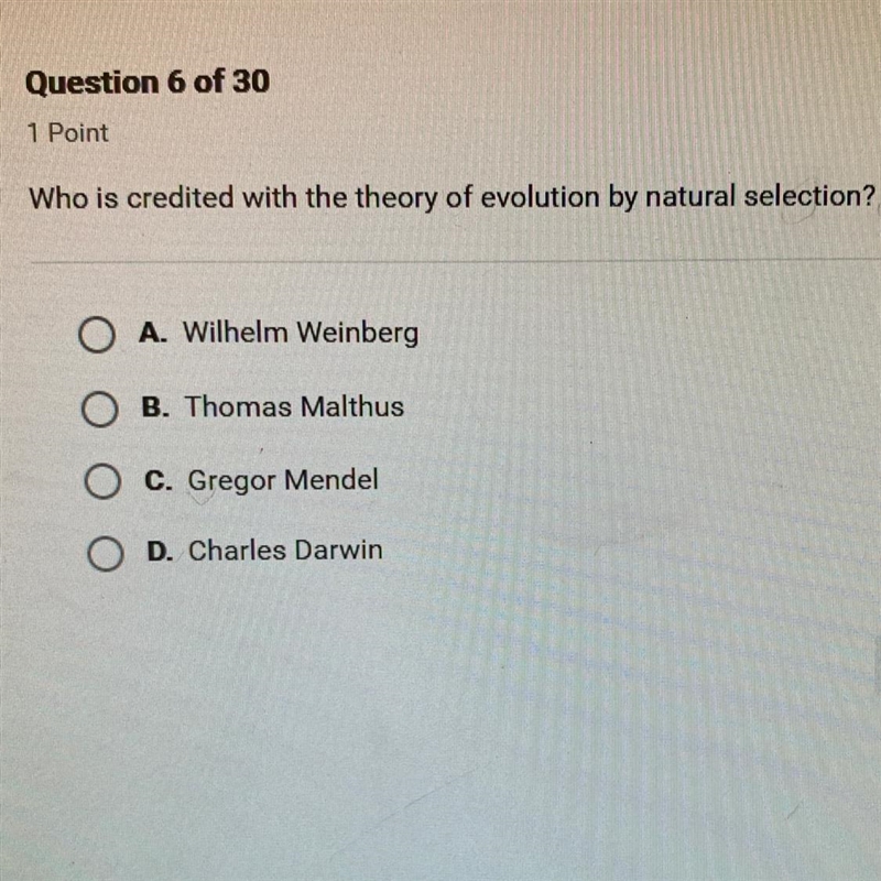 Who is credited with the theory of evolution by natural selection?-example-1