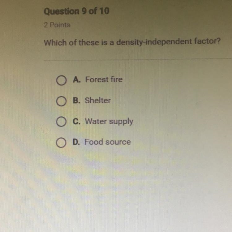 Which of these is a density-independent factor?-example-1