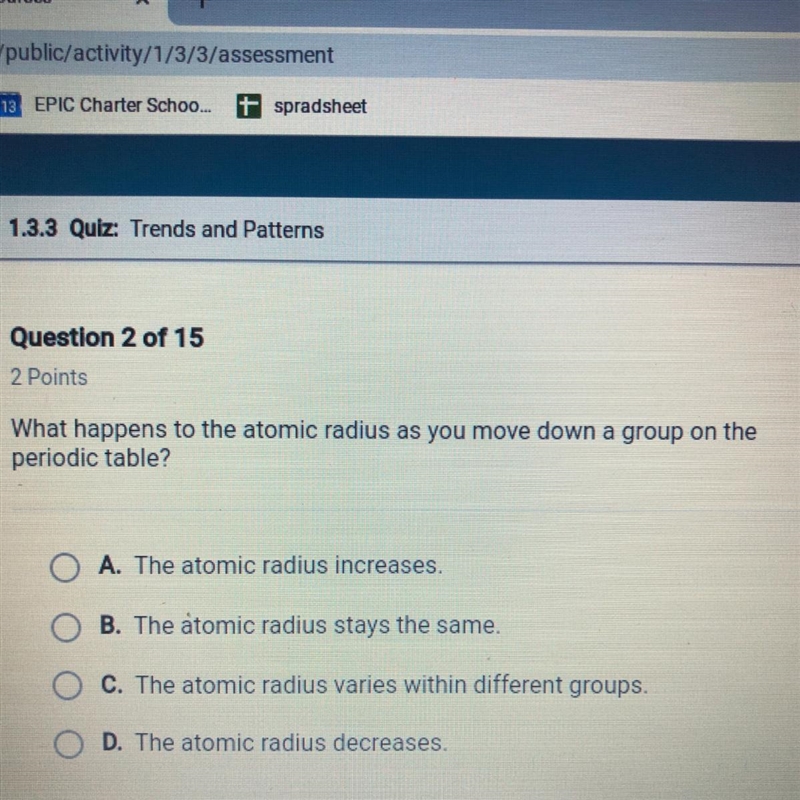 What happens to the atomic radius as you move down a group on the periodic table-example-1