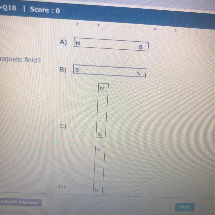 How would a bar magnet orient itself to this planet’s magnetic field A.) A B.) B C-example-1