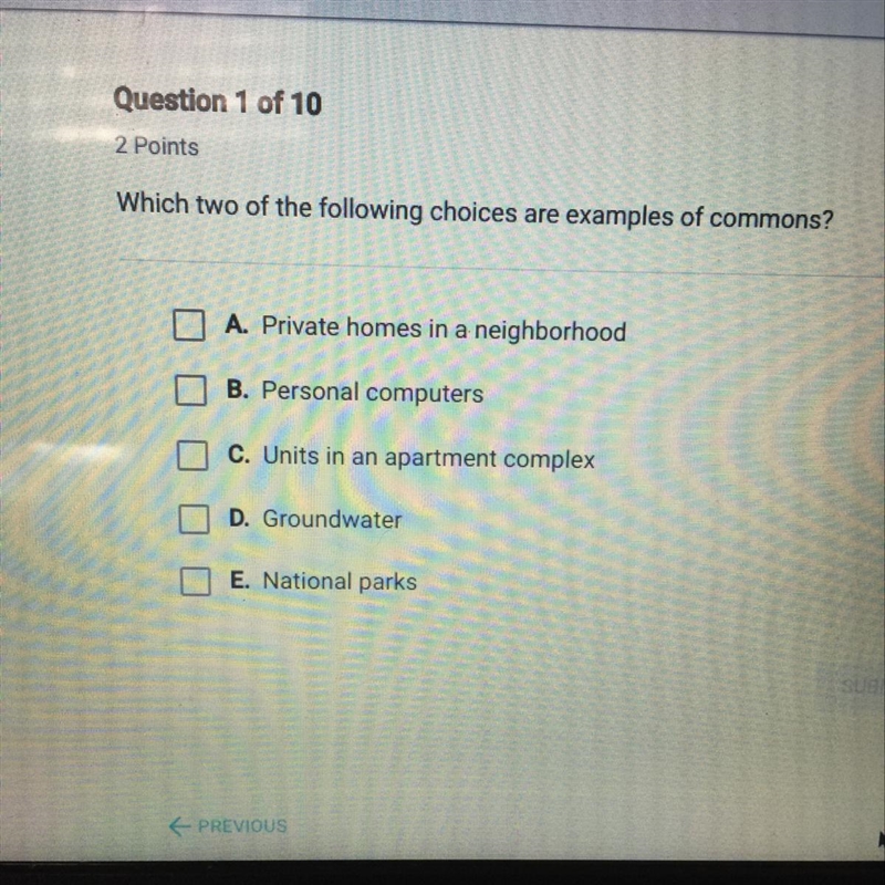 Which two of the following choices are examples of commons?-example-1