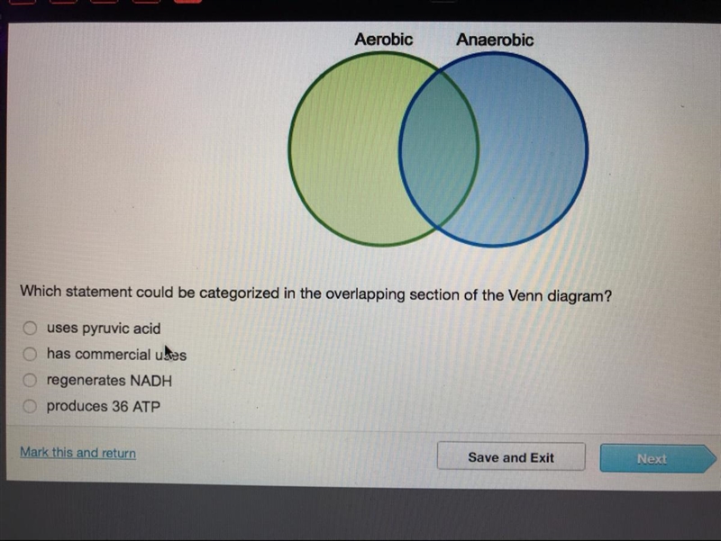 The Venn diagram compares aerobic respiration and anaerobic respiration. Which statement-example-1