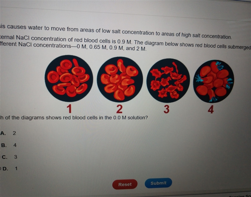 Which of the diagrams shows red blood cells in 0.0 M Solution​-example-1