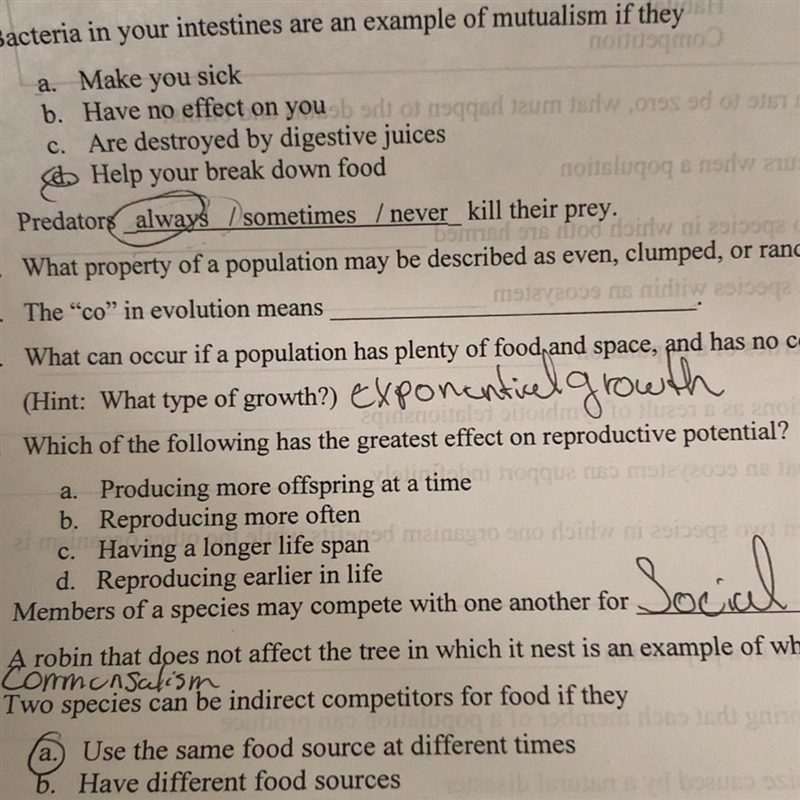 Which of the following has the greatest effect on reproductive potential? A.Producing-example-1